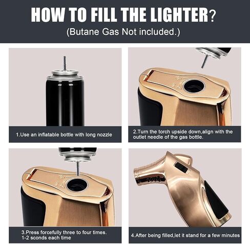 JOBON Torch Lighter, Triple Jet Flame Butane Lighter with Punch and Safety Lock (Butane Gas Not Included) (Black) in Kuwait