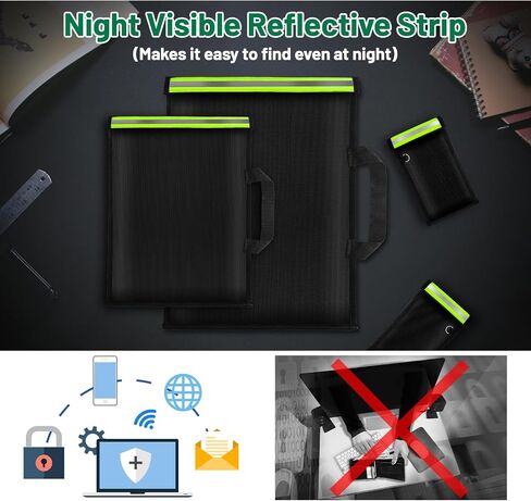 4 Pack Faraday Bags,Faraday Bag for Car Key & Phones & Tablets & Laptops,Faraday Key Fob Protector with Green Reflective Strip for Anti-Theft,Anti-Tracking, Fireproof & Waterproof RFID Signal Blocking in Saudi Arabia