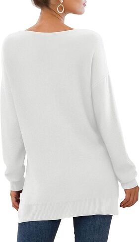 GRECERELLE Women's V-Neck Long Sleeve Side Split Loose Casual Knit Pullover Sweater Blouse in Saudi Arabia