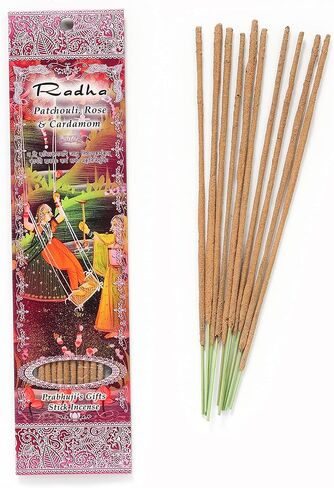 Prabhuji's Gifts Radha Hand-Rolled Spiritual Incense Sticks from India - Aromatic Sticks - Stick Incense for Meditation - Yoga, Relaxation, & Aromatherapy Incense - Patcholi, Cardamon, and Rose in Saudi Arabia