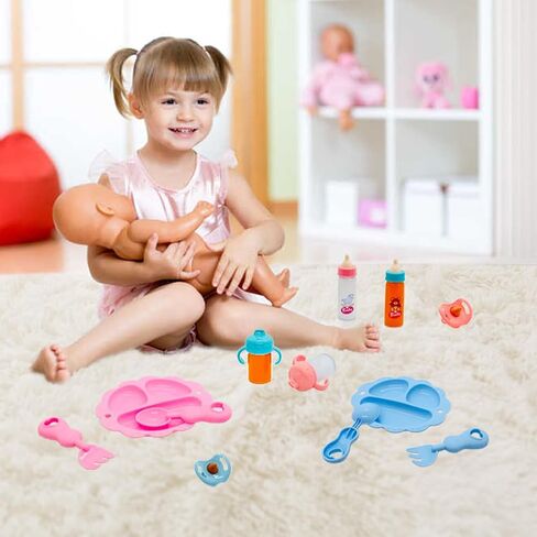 Baby Doll Accessories Magic Bottle set Magic Disappearing Milk Juice Bottles Sippy Cups with Pacifiers Bowl Spoons, Doll Bottle Toys Feeding Pretend Playset for Kids Girls Ages 3+ (Small set(10pcs)) in Kuwait