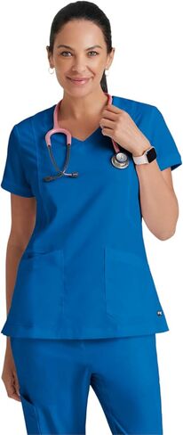 BARCO Grey's Anatomy Scrubs - Kira Scrub Top للنساء، رقبة على شكل حرف V، جيب بسحاب مطبوع عليه Love، قميص فرك نسائي فائق النعومة in Saudi Arabia