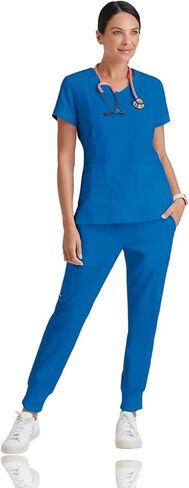 BARCO Grey's Anatomy Scrubs - Kira Scrub Top للنساء، رقبة على شكل حرف V، جيب بسحاب مطبوع عليه Love، قميص فرك نسائي فائق النعومة in Saudi Arabia