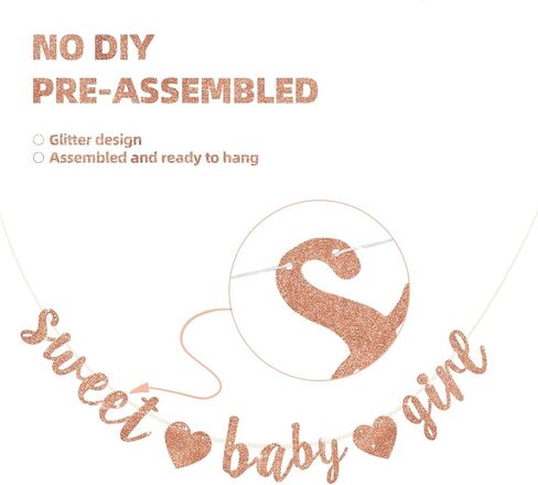BEISHIDA Champagne Sweet Girl Glitter Banner, Pre-Strung Baby Shower Sign For Girl Baby Party Supplies in Saudi Arabia
