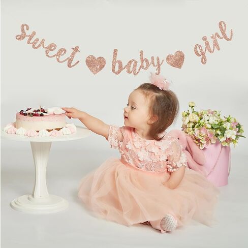 BEISHIDA Champagne Sweet Girl Glitter Banner, Pre-Strung Baby Shower Sign For Girl Baby Party Supplies in Saudi Arabia