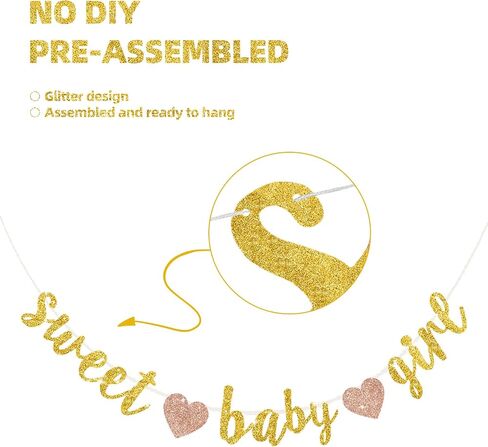 BEISHIDA Champagne Sweet Girl Glitter Banner, Pre-Strung Baby Shower Sign For Girl Baby Party Supplies in Saudi Arabia