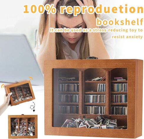 Anxiety Bookshelf Tiny Miniature Library Display Cabinet with Mini Books | Stress Relief and Creativity Decor - Mini Book Matchbox Shelf for Anxiety Relief in Saudi Arabia