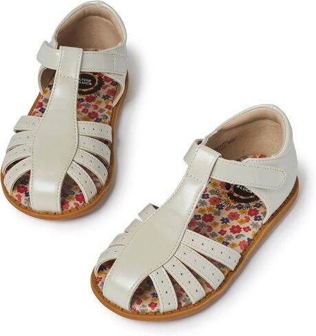 Paz Girls Toddler Sandals - Safe Foot Growth Certified - Water-friendly Vegan Leather, Closed Toe Protected, Cushioned Shoes, Strappy Slip-On Dress Sun Sandal, Girl's flat for Baby, Toddlers, and Kids in Saudi Arabia
