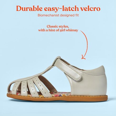 Paz Girls Toddler Sandals - Safe Foot Growth Certified - Water-friendly Vegan Leather, Closed Toe Protected, Cushioned Shoes, Strappy Slip-On Dress Sun Sandal, Girl's flat for Baby, Toddlers, and Kids in Saudi Arabia