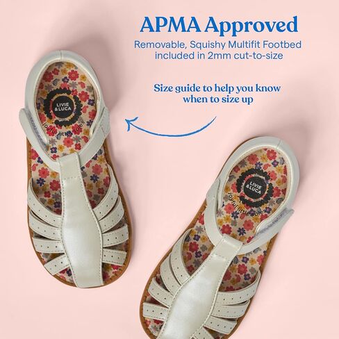 Paz Girls Toddler Sandals - Safe Foot Growth Certified - Water-friendly Vegan Leather, Closed Toe Protected, Cushioned Shoes, Strappy Slip-On Dress Sun Sandal, Girl's flat for Baby, Toddlers, and Kids in Saudi Arabia