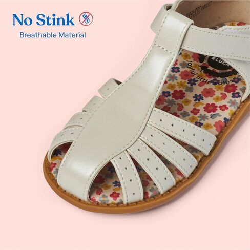 Paz Girls Toddler Sandals - Safe Foot Growth Certified - Water-friendly Vegan Leather, Closed Toe Protected, Cushioned Shoes, Strappy Slip-On Dress Sun Sandal, Girl's flat for Baby, Toddlers, and Kids in Saudi Arabia