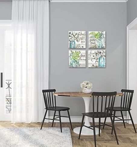 Genius Decor Farmhouse Wall Art for Kitchen Canvas Print Watercolor Family Gathers Here and Forever Home Mason Jar Cotton Floral Plants Artwork Four 12x12inch Framed Prints in Saudi Arabia