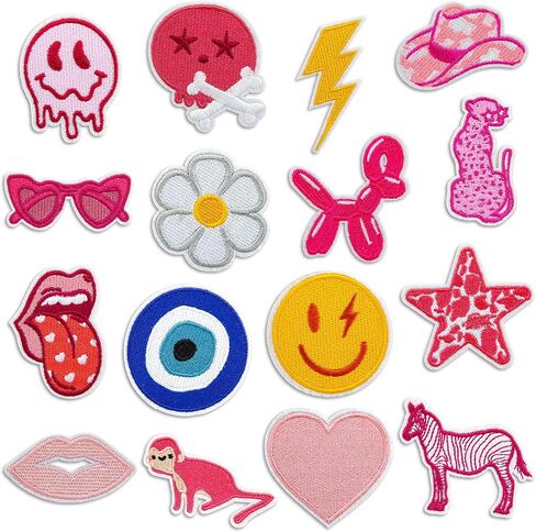 16 PCS Embroidered Applique Iron on Patches Sew on Applique Pink Cherry Embroidered Patch DIY Craft Accessories for Dress Jackets Jeans Backpacks Hats Clothing Decoration, Cherry in Saudi Arabia