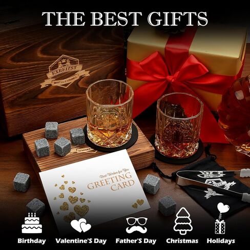 Whiskey Stones Gift Set - Whiskey Glass Set of 2 - Granite Chilling Whiskey Rocks - Scotch Bourbon Box Set - Best Drinking Gifts for Men Dad Husband Birthday Party Holiday Present in Saudi Arabia