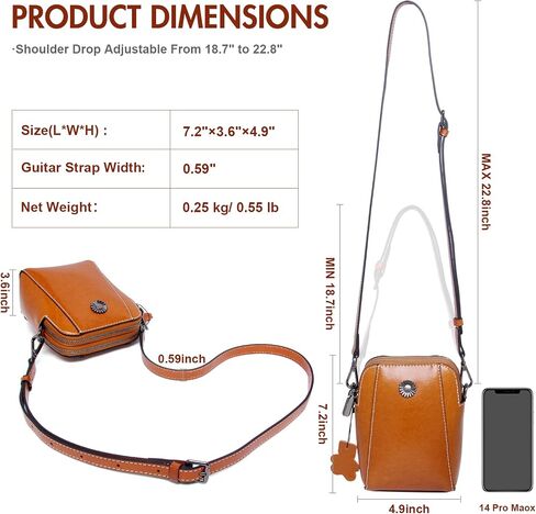 Women Vintage Leather Crossbody Phone Bag, Small Messenger Shoulder Bag Cash Handbag Wallet Purse With Card Slots in Saudi Arabia