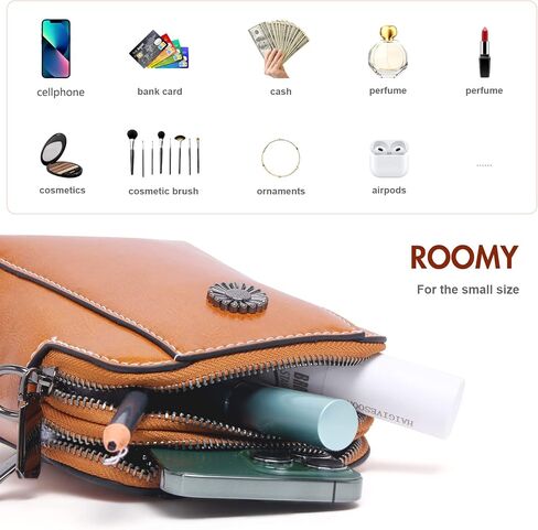 Women Vintage Leather Crossbody Phone Bag, Small Messenger Shoulder Bag Cash Handbag Wallet Purse With Card Slots in Saudi Arabia