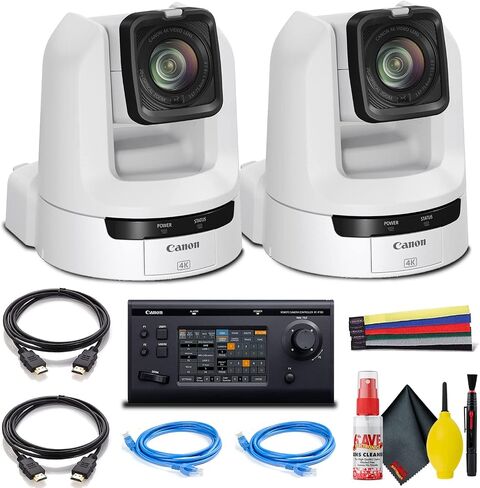 2 × كاميرا Canon CR-N300 4K NDI PTZ مع تكبير 20x (أبيض تيتانيوم) (5157C002) + وحدة تحكم PTZ بشاشة لمس Canon RC-IP100 + 2 × كابل إيثرنت + طقم تنظيف + أشرطة + المزيد (متجدد) in Saudi Arabia