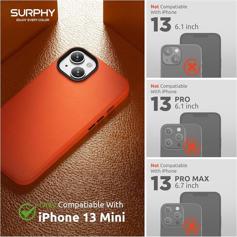 SURPHY Compatible with iPhone 13 Mini Case, Premium Faux Leather Phone Case (with Metallic Buttons & Microfiber Lining) for 13 Mini (5.4 inch 2021), Brown in Kuwait