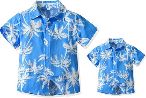 Father and Son Matching Hawaiian Shirt Summer Short Sleeve Family Beach Shirts Leaves Print Holiday Tops in Saudi Arabia