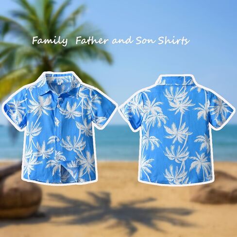 Father and Son Matching Hawaiian Shirt Summer Short Sleeve Family Beach Shirts Leaves Print Holiday Tops in Saudi Arabia