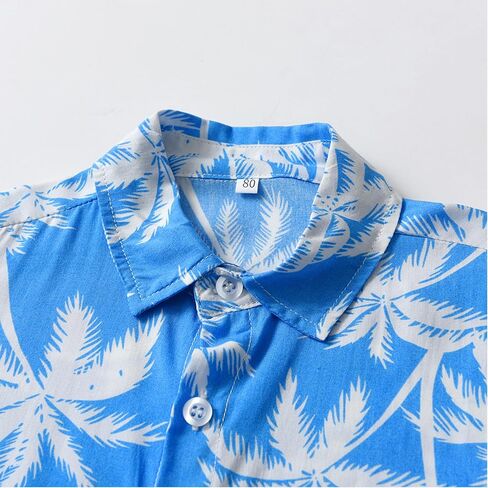 Father and Son Matching Hawaiian Shirt Summer Short Sleeve Family Beach Shirts Leaves Print Holiday Tops in Saudi Arabia