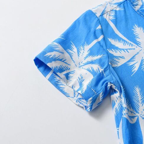Father and Son Matching Hawaiian Shirt Summer Short Sleeve Family Beach Shirts Leaves Print Holiday Tops in Saudi Arabia