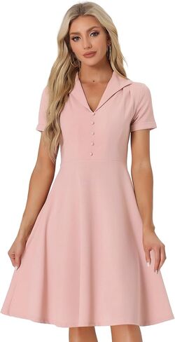 Allegra K Vintage Dresses for Women's 2024 Flat Collar Short Sleeve Fit and Flare Dress in Saudi Arabia