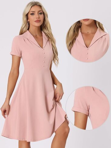 Allegra K Vintage Dresses for Women's 2024 Flat Collar Short Sleeve Fit and Flare Dress in Saudi Arabia