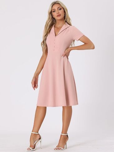 Allegra K Vintage Dresses for Women's 2024 Flat Collar Short Sleeve Fit and Flare Dress in Saudi Arabia