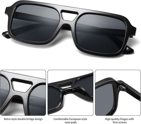 Retro Square 70s Aviator Sunglasses for Women Men Vintage Trendy Rectangle Sun Glasses with UV Protection in Saudi Arabia