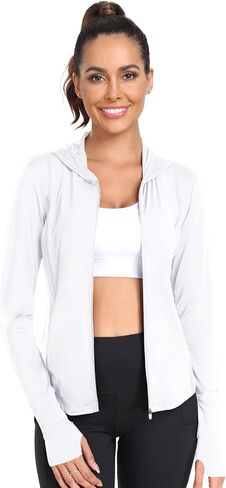 Sun Shirts for Women Long Sleeve UV Protection Thumb Holes Lightweight Hiking Hoodie Full Zip UPF 50 Workout Top in Kuwait