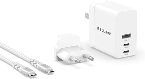 EZQuest 120W USB C Charger - 2X USB-C, 1X USB-A Port, with 2 Meter USB C Charger Cable Fast Charging Block or GAN Charger - EU Converter Compatible for MacBook Pro, iPad Pro & Other Type C Devices in Saudi Arabia