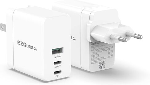 EZQuest 120W USB C Charger - 2X USB-C, 1X USB-A Port, with 2 Meter USB C Charger Cable Fast Charging Block or GAN Charger - EU Converter Compatible for MacBook Pro, iPad Pro & Other Type C Devices in Saudi Arabia