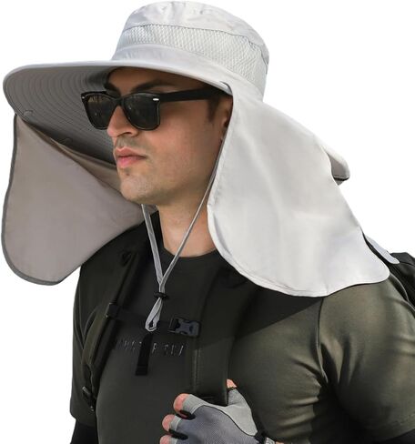 قبعة شمس للنساء من HUAMULAN بحافة كبيرة مع غطاء للرقبة، قبعة سفاري للرجال سريعة الجفاف للتنزه سيرًا على الأقدام وصيد الأسماك بعامل حماية من الأشعة فوق البنفسجية 50+ in Kuwait