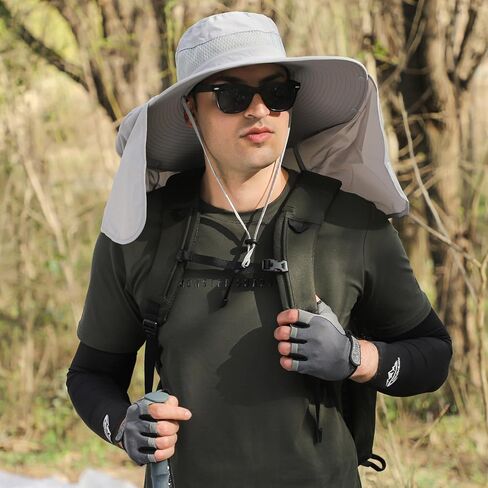 قبعة شمس للنساء من HUAMULAN بحافة كبيرة مع غطاء للرقبة، قبعة سفاري للرجال سريعة الجفاف للتنزه سيرًا على الأقدام وصيد الأسماك بعامل حماية من الأشعة فوق البنفسجية 50+ in Kuwait