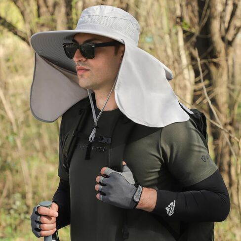 قبعة شمس للنساء من HUAMULAN بحافة كبيرة مع غطاء للرقبة، قبعة سفاري للرجال سريعة الجفاف للتنزه سيرًا على الأقدام وصيد الأسماك بعامل حماية من الأشعة فوق البنفسجية 50+ in Kuwait