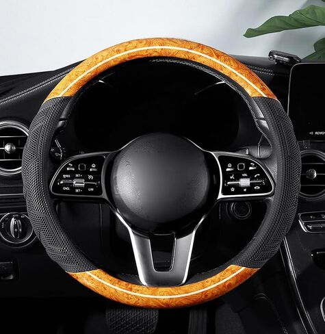 GZE Peach Wood Grain Steering Wheel Cover Universal 15 Inch Anti-Slip Breathable Odorless Auto Interior Decorations Accessories Car Snug Grip (Yellow) in Saudi Arabia