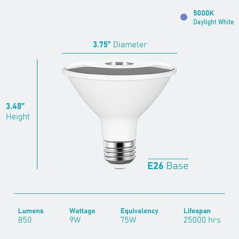 Dimmable PAR30 Short Neck Flood Light LED Bulb - 9W (75W Equivalent) 3000K Warm White, Indoor and Outdoor LED Spotlight Bulbs, E26 Medium Base, 850 Lumens, 4 Pack in Saudi Arabia