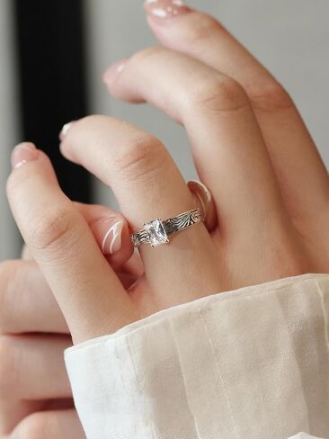 Shiny Cubic Zirconia Statement Ring Antique Flower Vine Design Vintage Rings for Women Cocktail Birthday Wedding Valentine Gift in Saudi Arabia