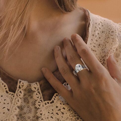 Shiny Cubic Zirconia Statement Ring Antique Flower Vine Design Vintage Rings for Women Cocktail Birthday Wedding Valentine Gift in Kuwait