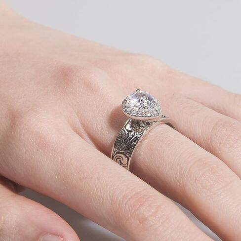 Shiny Cubic Zirconia Statement Ring Antique Flower Vine Design Vintage Rings for Women Cocktail Birthday Wedding Valentine Gift in Kuwait