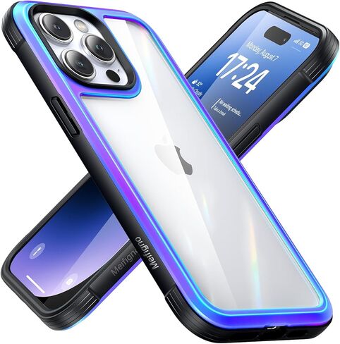 Meifigno Rainbow Series Mag Case for iPhone 15 Pro Max Case 6.7 inch - MagSafe Compatible - Aluminum Alloy Frame - MIL-GRD Drop Protection, Clear Back Phone Case for iPhone 15 ProMax Case, Iridescent in Kuwait
