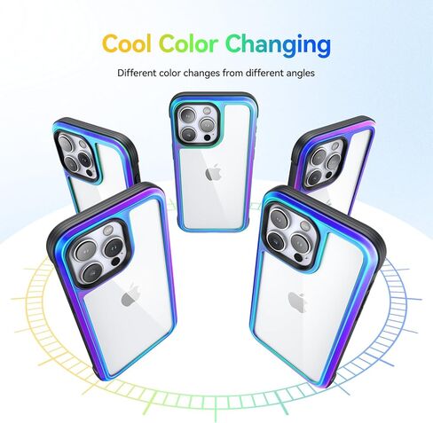 Meifigno Rainbow Series Mag Case for iPhone 15 Pro Max Case 6.7 inch - MagSafe Compatible - Aluminum Alloy Frame - MIL-GRD Drop Protection, Clear Back Phone Case for iPhone 15 ProMax Case, Iridescent in Kuwait