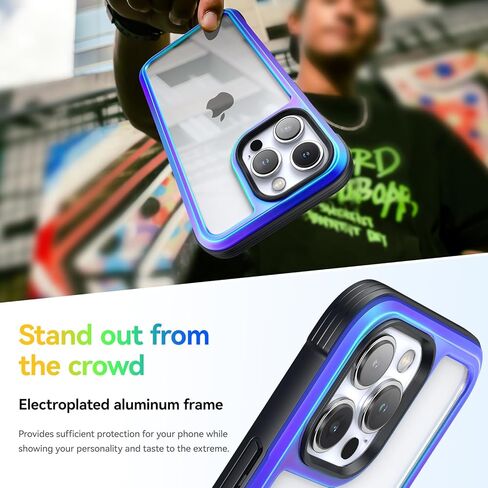 Meifigno Rainbow Series Mag Case for iPhone 15 Pro Max Case 6.7 inch - MagSafe Compatible - Aluminum Alloy Frame - MIL-GRD Drop Protection, Clear Back Phone Case for iPhone 15 ProMax Case, Iridescent in Kuwait