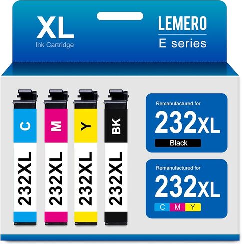 مجموعة خراطيش حبر LEMERO 232XL بديلة لخرطوشة حبر Epson 232 T232 232XL عالية الإنتاجية لـ Epson Expression Home XP-4200 XP-4205 Workforce WF-2930 WF-2950 (أسود، سماوي، أرجواني، أصفر) in Kuwait