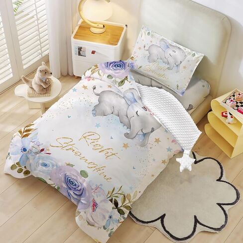 Custom Toddler Bedding Set for Girls, Personalized Pink Floral 3 Pcs Crib Bedding Set, includes Duvet Cover, Fitted Sheet, Envelope Pillowcase for Baby Infant Kids in Saudi Arabia
