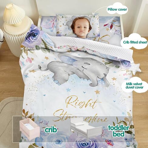 Custom Toddler Bedding Set for Girls, Personalized Pink Floral 3 Pcs Crib Bedding Set, includes Duvet Cover, Fitted Sheet, Envelope Pillowcase for Baby Infant Kids in Saudi Arabia