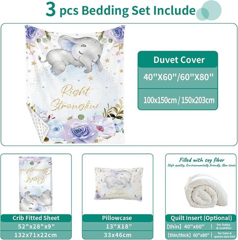 Custom Toddler Bedding Set for Girls, Personalized Pink Floral 3 Pcs Crib Bedding Set, includes Duvet Cover, Fitted Sheet, Envelope Pillowcase for Baby Infant Kids in Saudi Arabia