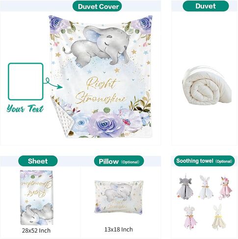Custom Toddler Bedding Set for Girls, Personalized Pink Floral 3 Pcs Crib Bedding Set, includes Duvet Cover, Fitted Sheet, Envelope Pillowcase for Baby Infant Kids in Saudi Arabia