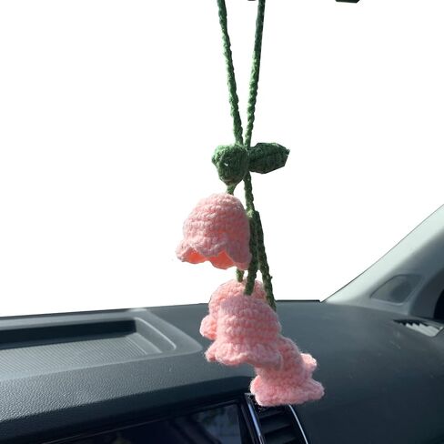 Cute Crochet Convallaria Car Hanging Ornament for Car Rearview Mirrior Decor,Handmade Knitted Flora Flower Car Mirror Hanging Accessories(White) in Saudi Arabia